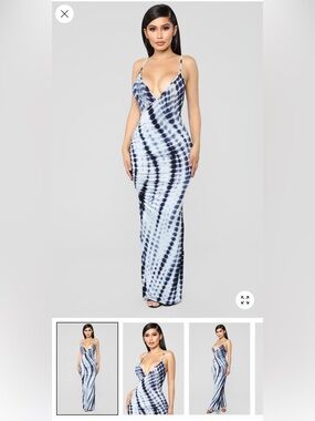 Slip Tie-Dye Maxi Dress in Navy and White